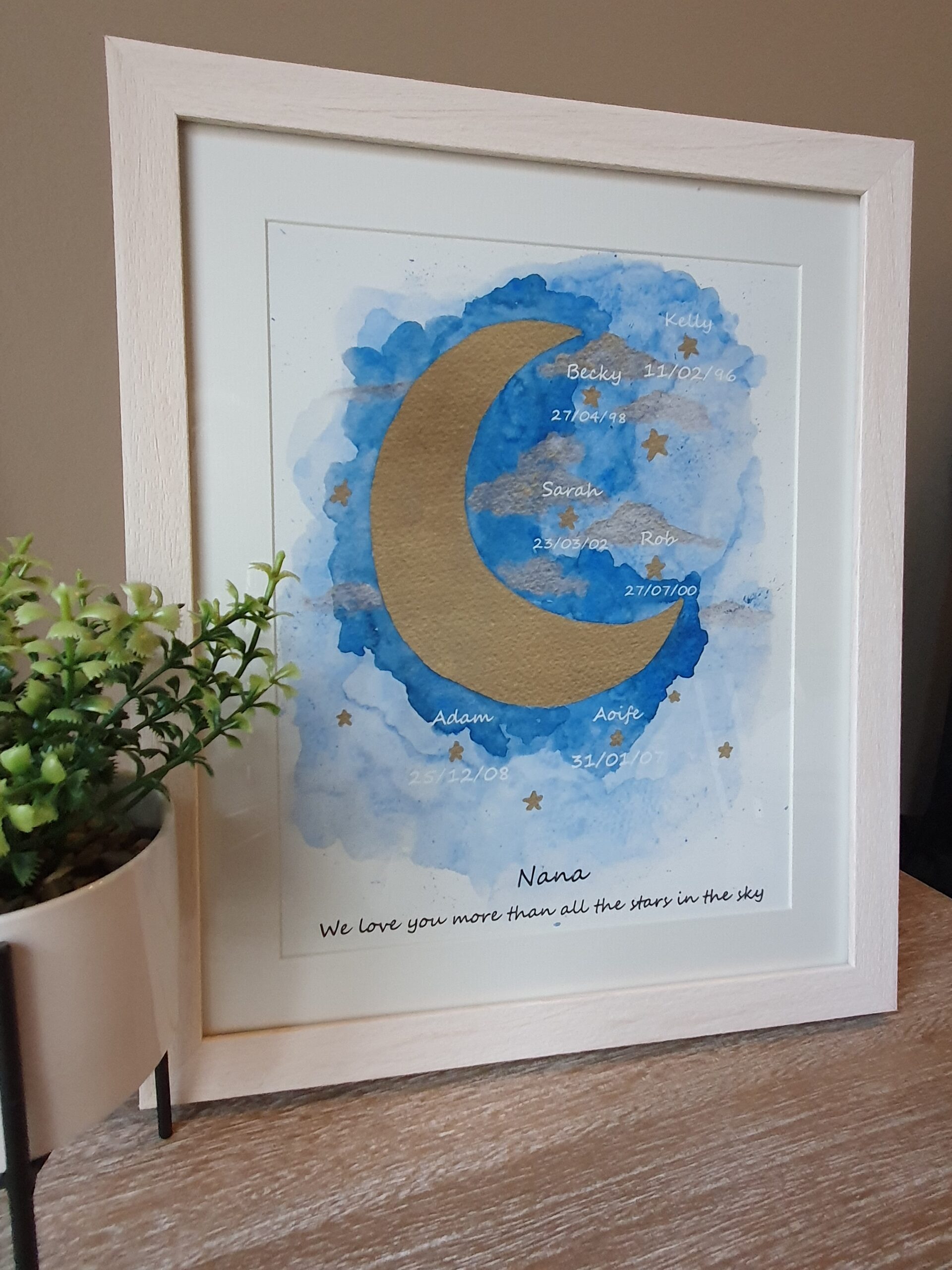 Personalised Moon and Stars Watercolour Print