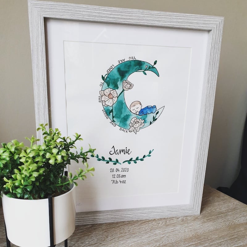 Personalised New Baby Girl or Boy Watercolour Print